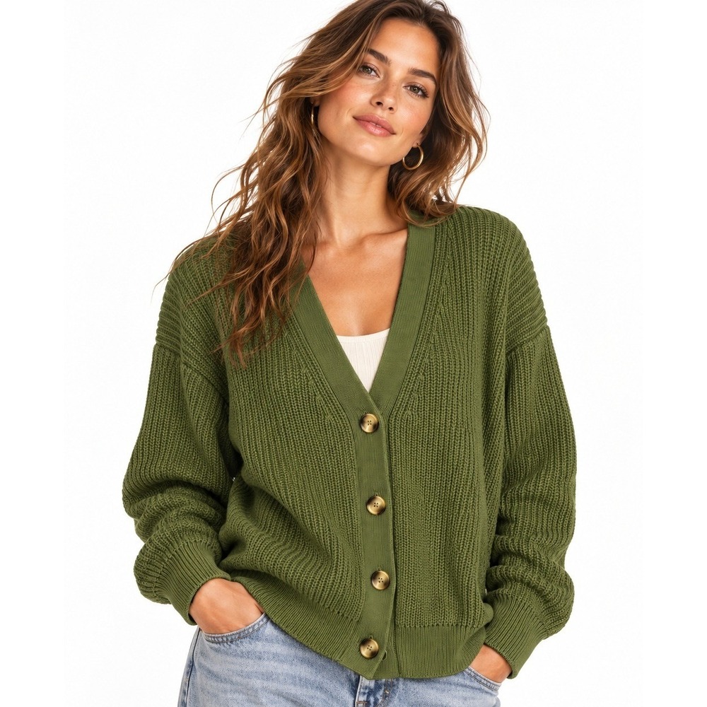 Cosmic Blue Love The Coffee Run Cotton Cardigan Pea Green M NWT